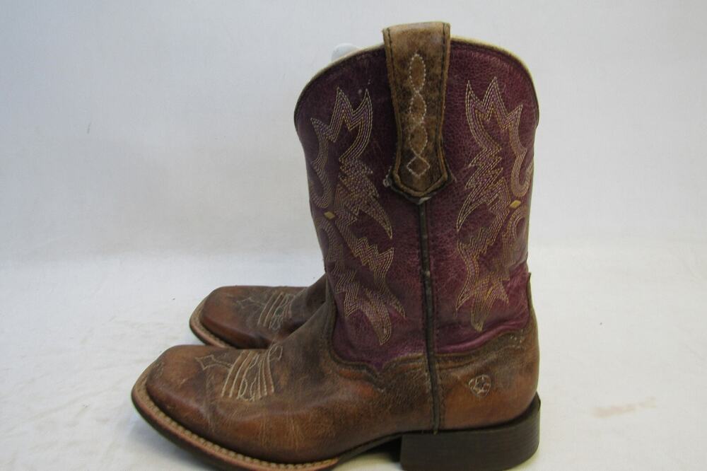 Ariat Youth Size 2 D Brown Purple Leather Cowboy Western Boots